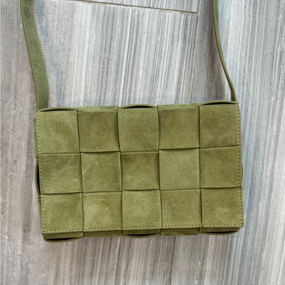 J. McLaughlin Handbags - J.McLaughlin Green Suede Woven Crossbody Bag Small Shoulder